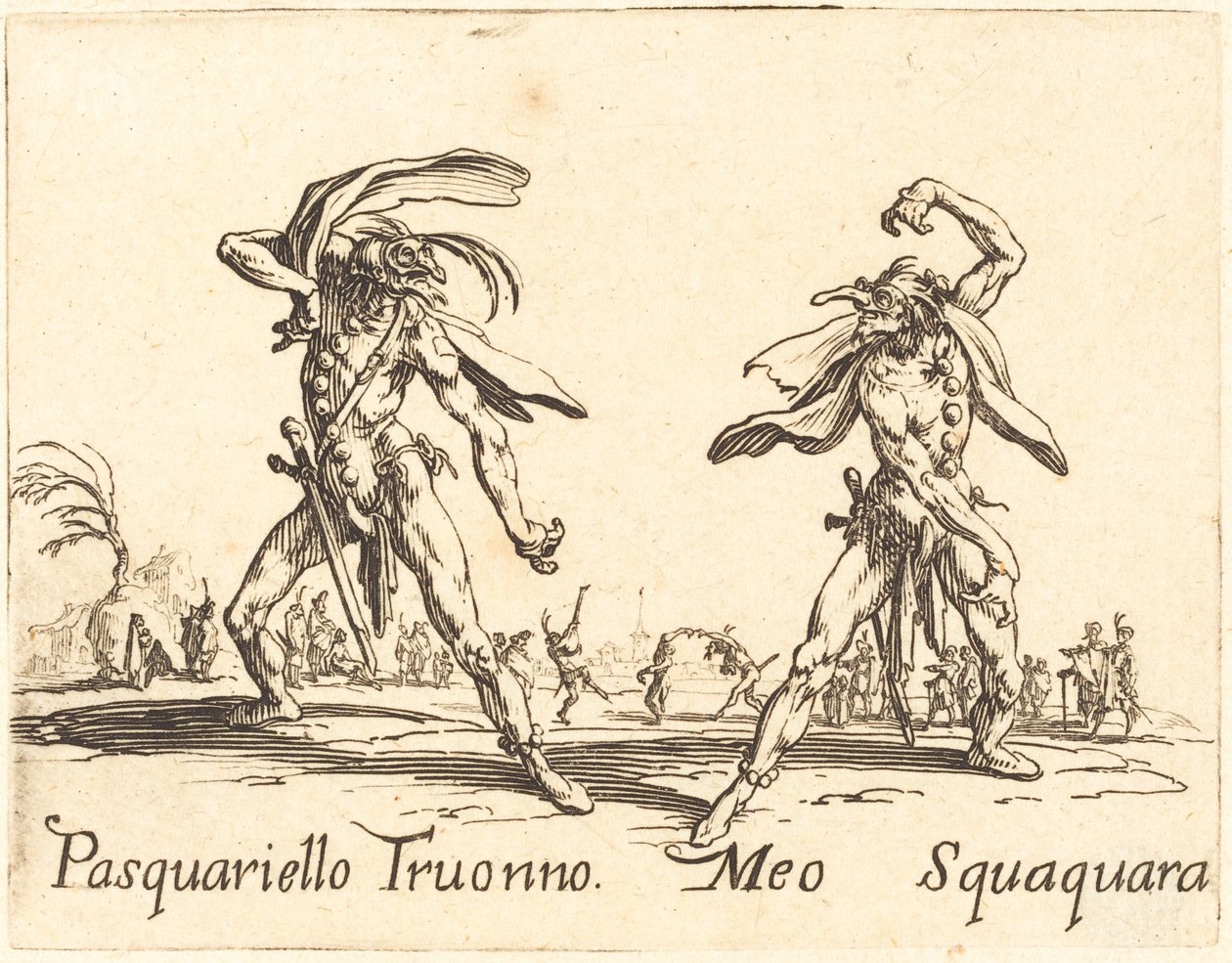 Pasquariello Truonno og Meo Squaquara, ca. 1622. af Jacques Callot