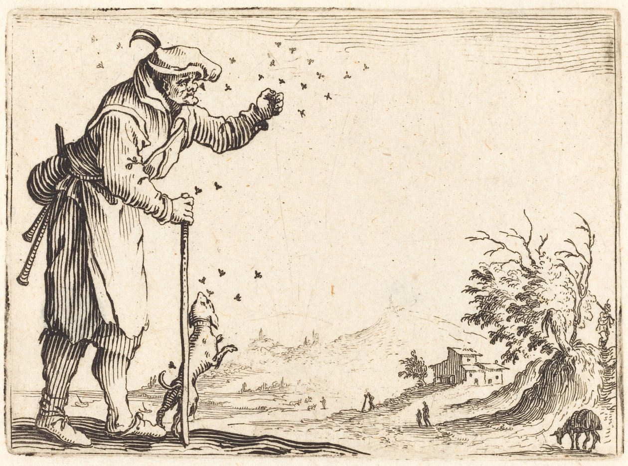 Bonde angrebet af bier af Jacques Callot