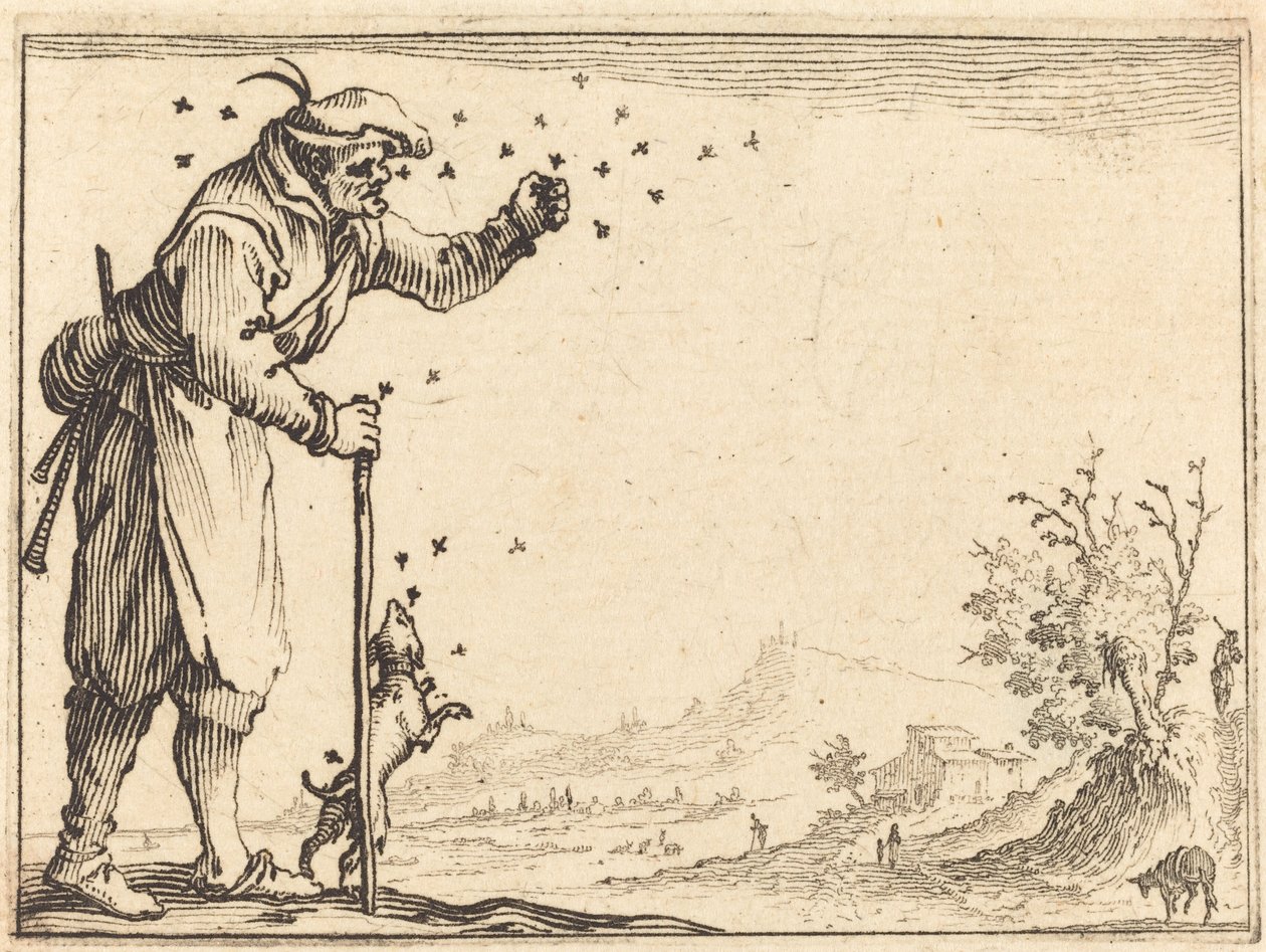 Bonde angrebet af bier af Jacques Callot