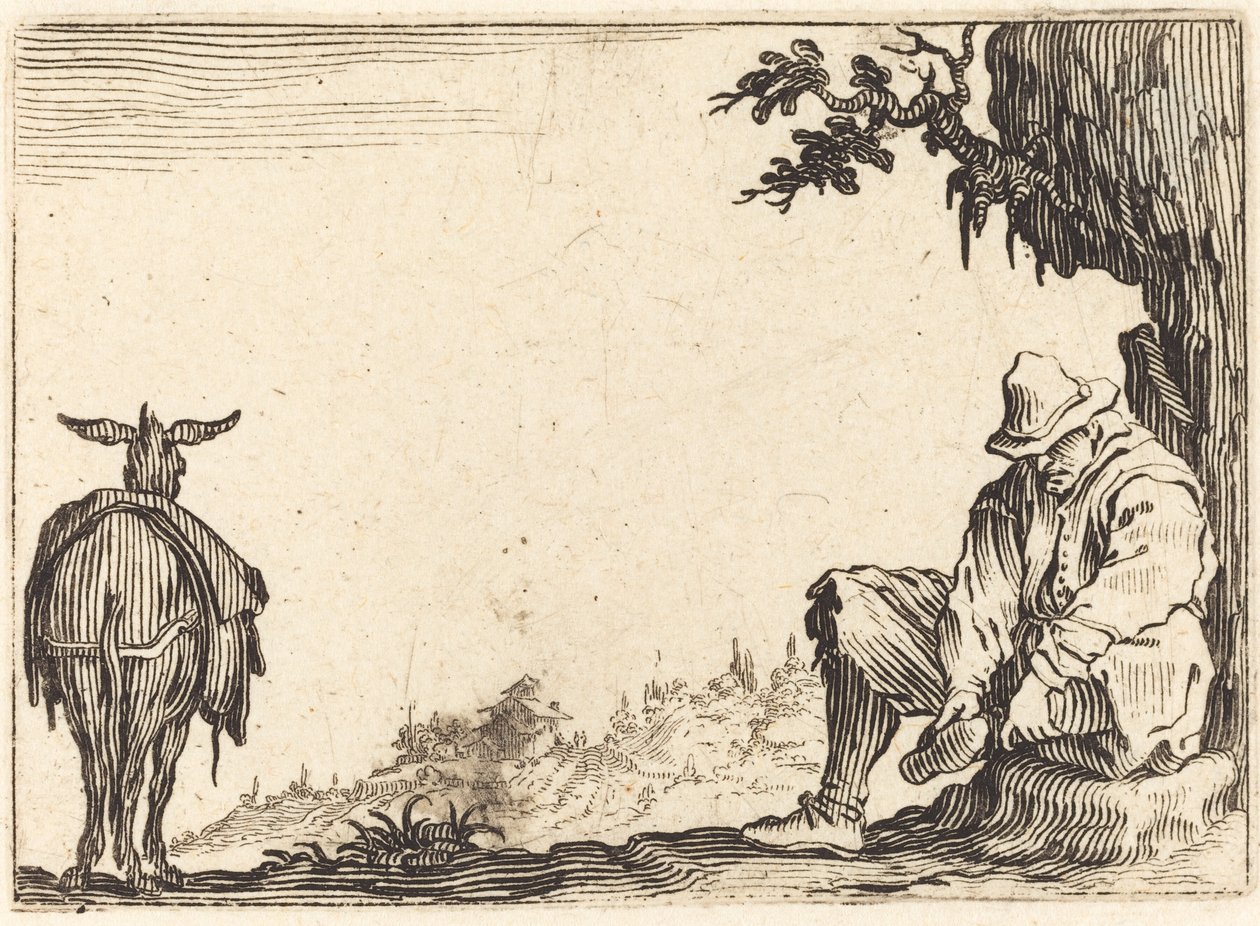 Bonde fjerner sin sko, ca. 1622. af Jacques Callot