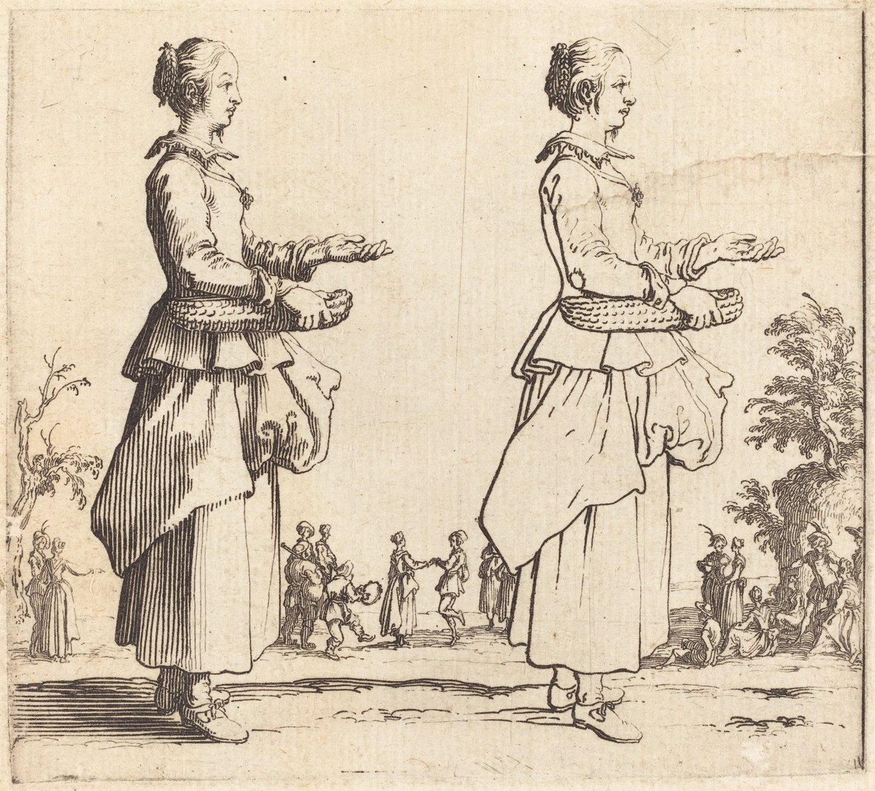 Bondekone med kurv, i profil, vendt mod højre af Jacques Callot