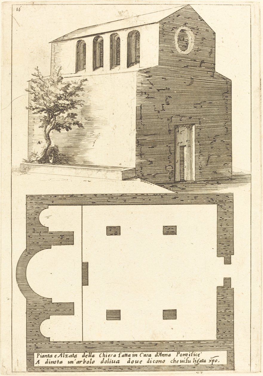 Plan og Højde af Kirken nær Huset Annas af Jacques Callot