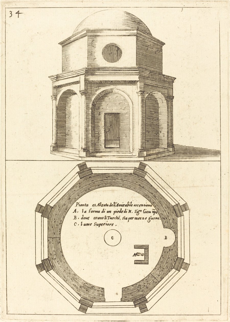 Plan og Højde af Himmelfartskirken af Jacques Callot