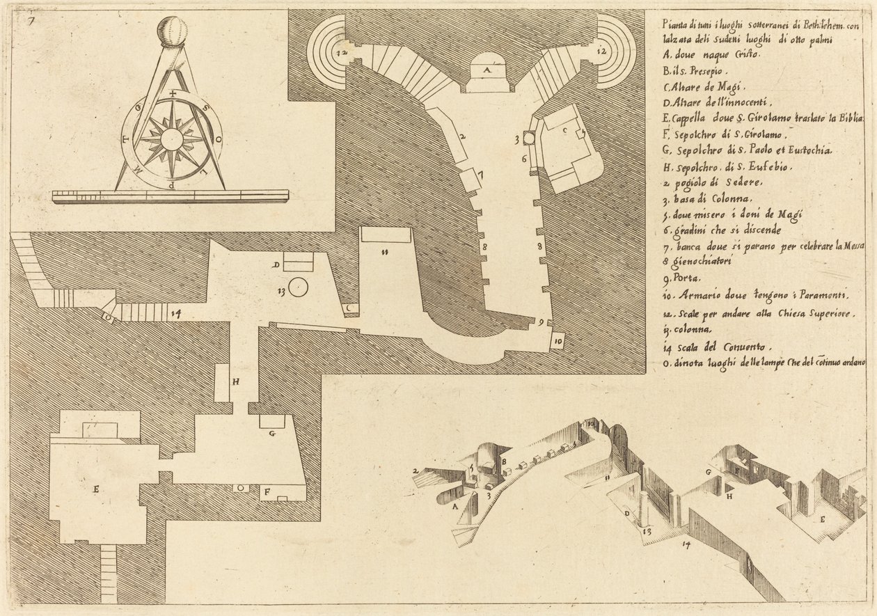 Plan over alle de vigtige steder i Betlehem af Jacques Callot