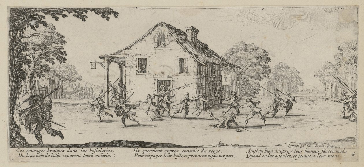 Plünderung, side 4 i serien »Krigens rædsler« af Jacques Callot