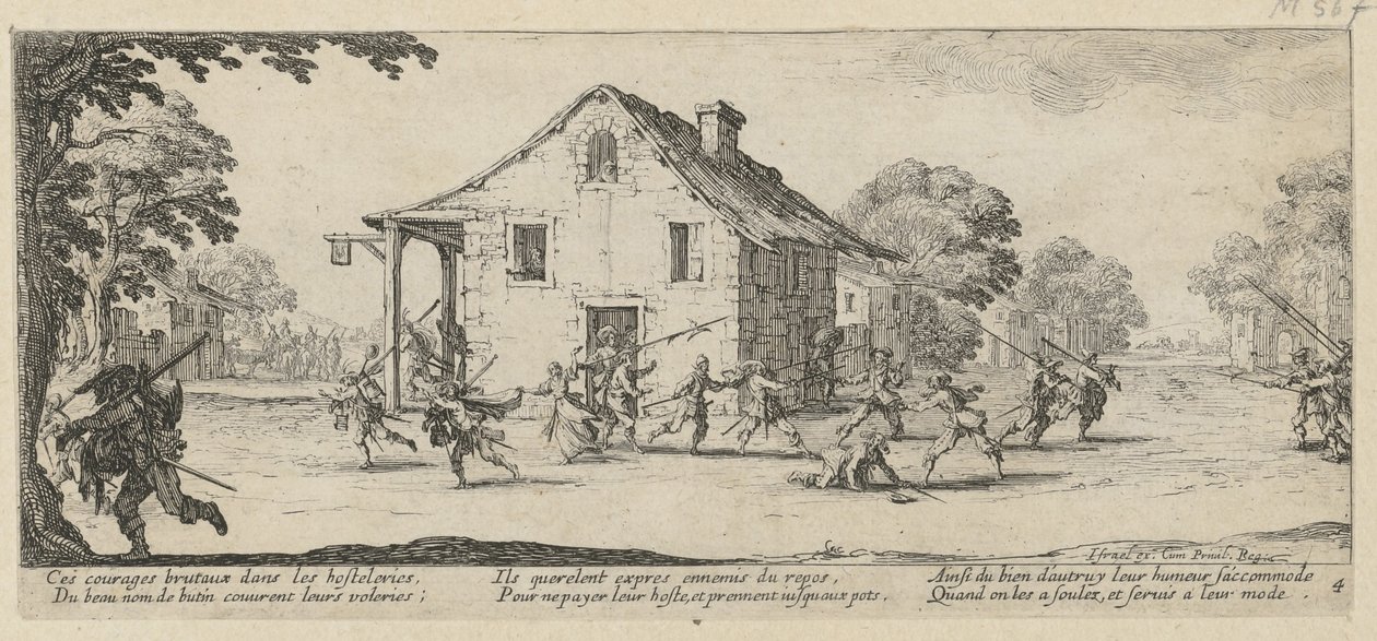 Plünderung, side 4 i serien »Krigens rædsler« af Jacques Callot