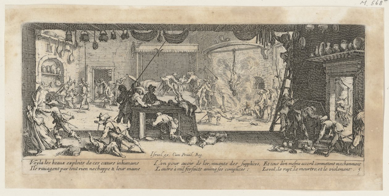 Plyndring af en gård, side 5 i serien »Krigens rædsler« af Jacques Callot