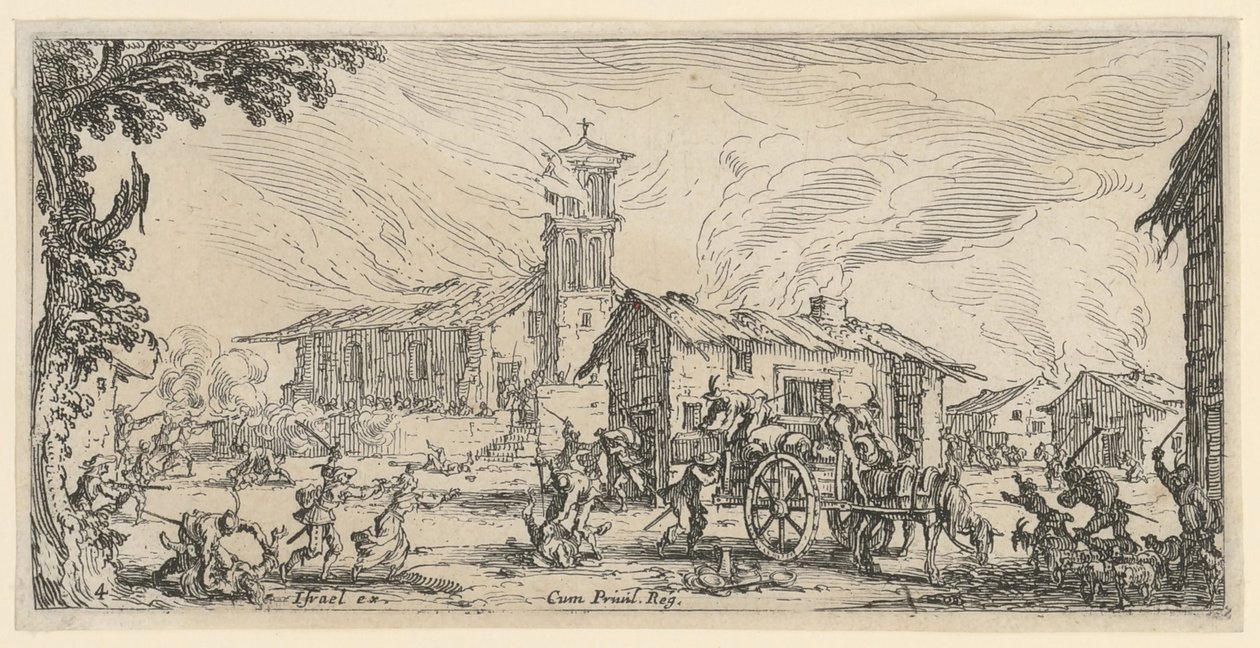 Plundring og nedbrænding af en landsby af Jacques Callot