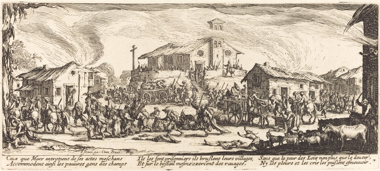 At plyndre og brænde en landsby, ca. 1633. af Jacques Callot