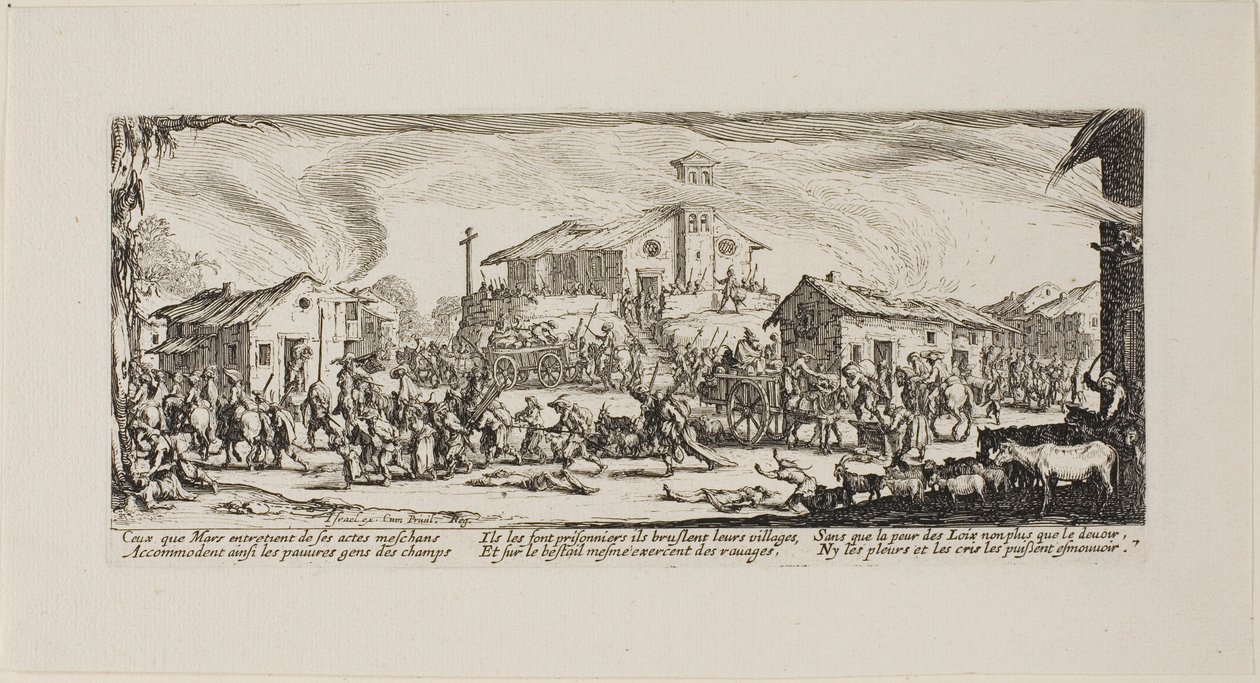 Plundering and Burning a Village, tallerken syv fra The Miseries of War af Jacques Callot