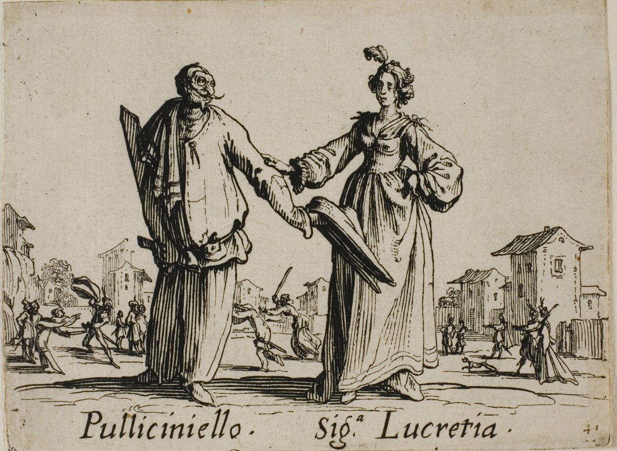 Pulliciniello - Signora Lucretia, plade 9 fra Balli di Sfessania af Jacques Callot