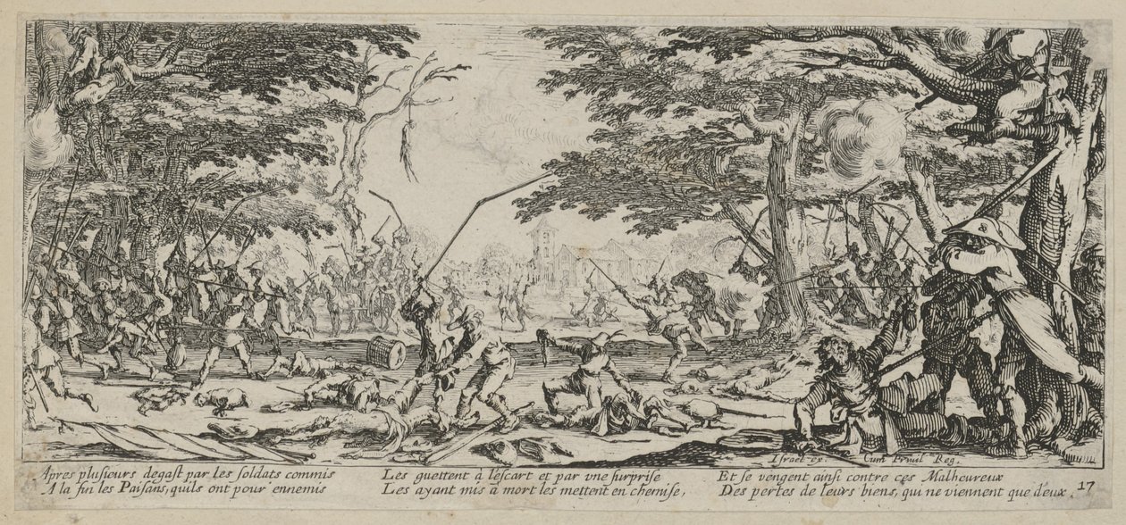 Bøndernes hævn, side 17 i afsnittet »Krigens rædsler« af Jacques Callot