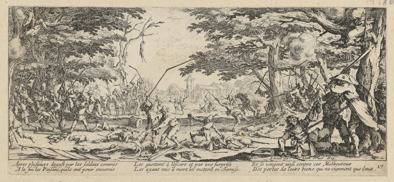 Bøndernes hævn, side 17 i afsnittet »Krigens rædsler« af Jacques Callot