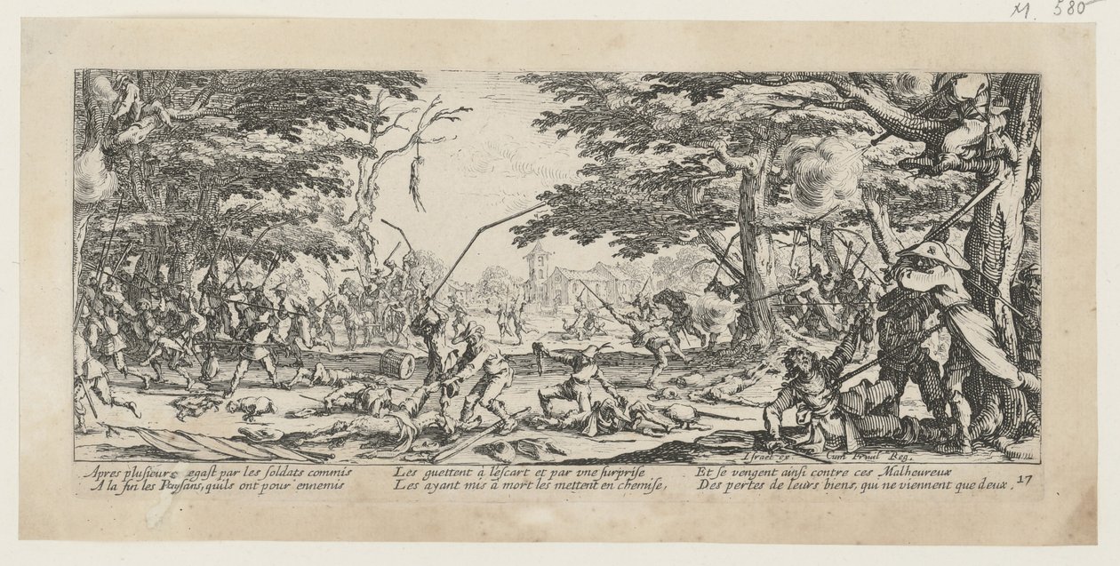 Bøndernes hævn, blad 17 fra serien “Krigens rædsler” af Jacques Callot