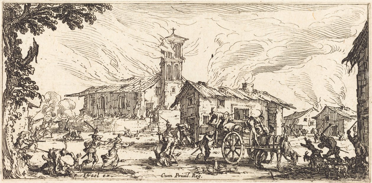 Hærgning og nedbrænding af en landsby af Jacques Callot