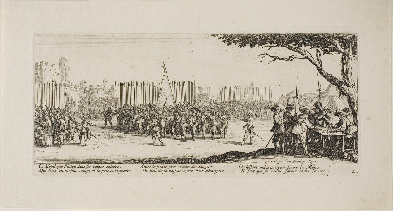 Rekruttering af tropper, plade to fra The Miseries of War af Jacques Callot