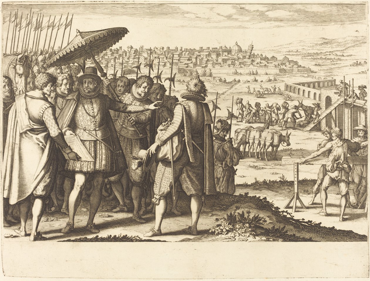 Restaurering af akvædukten i Pisa, ca. 1614. af Jacques Callot