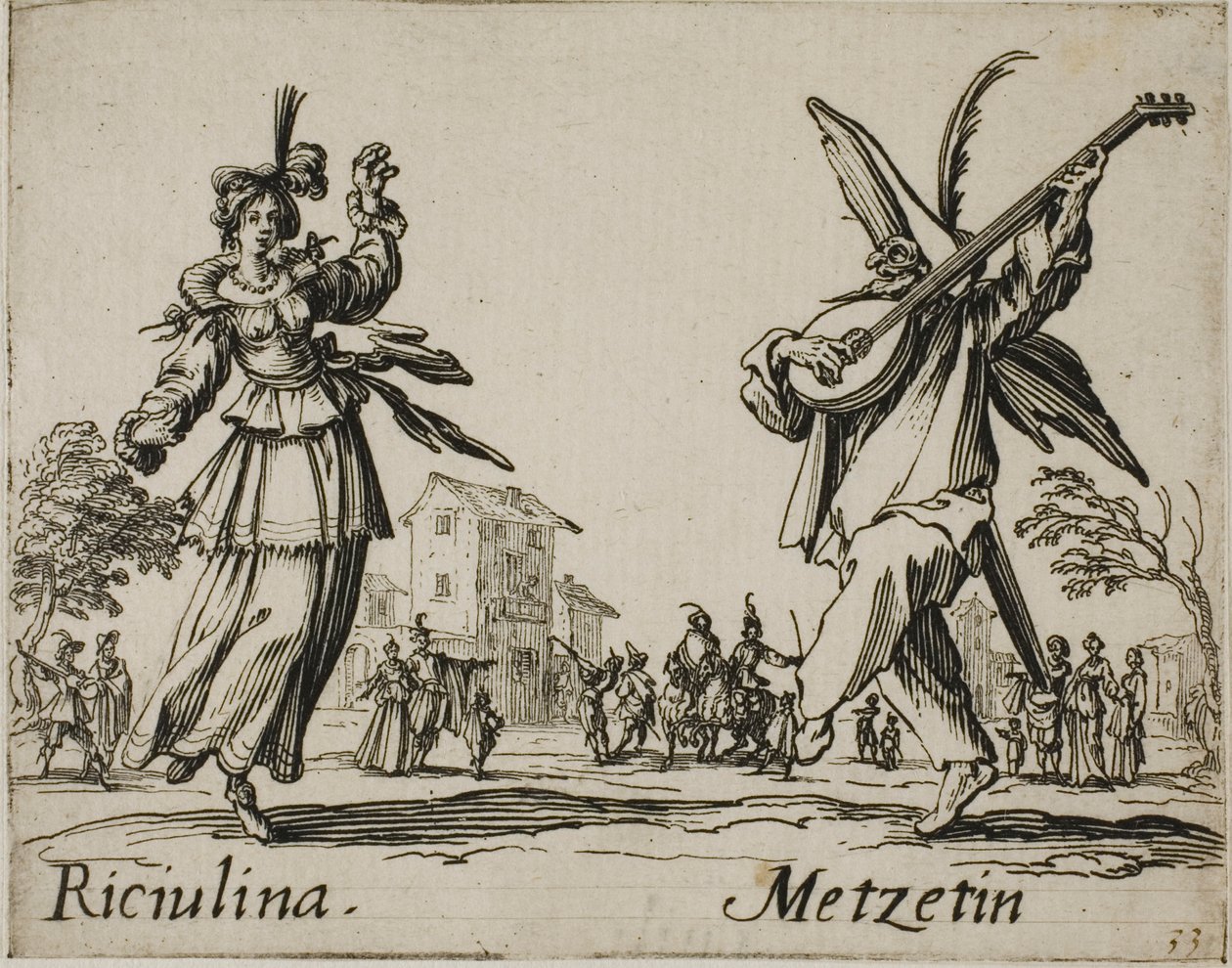 Riciulina - Metzetin, plade 8 fra Balli di Sfessania af Jacques Callot