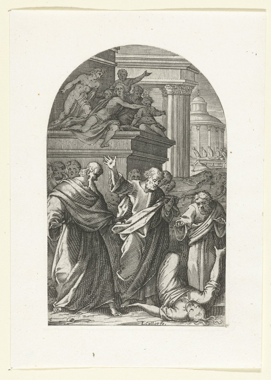 Sapphira straffet med døden Malerier og skulpturer i Rom (serietitel) af Jacques Callot