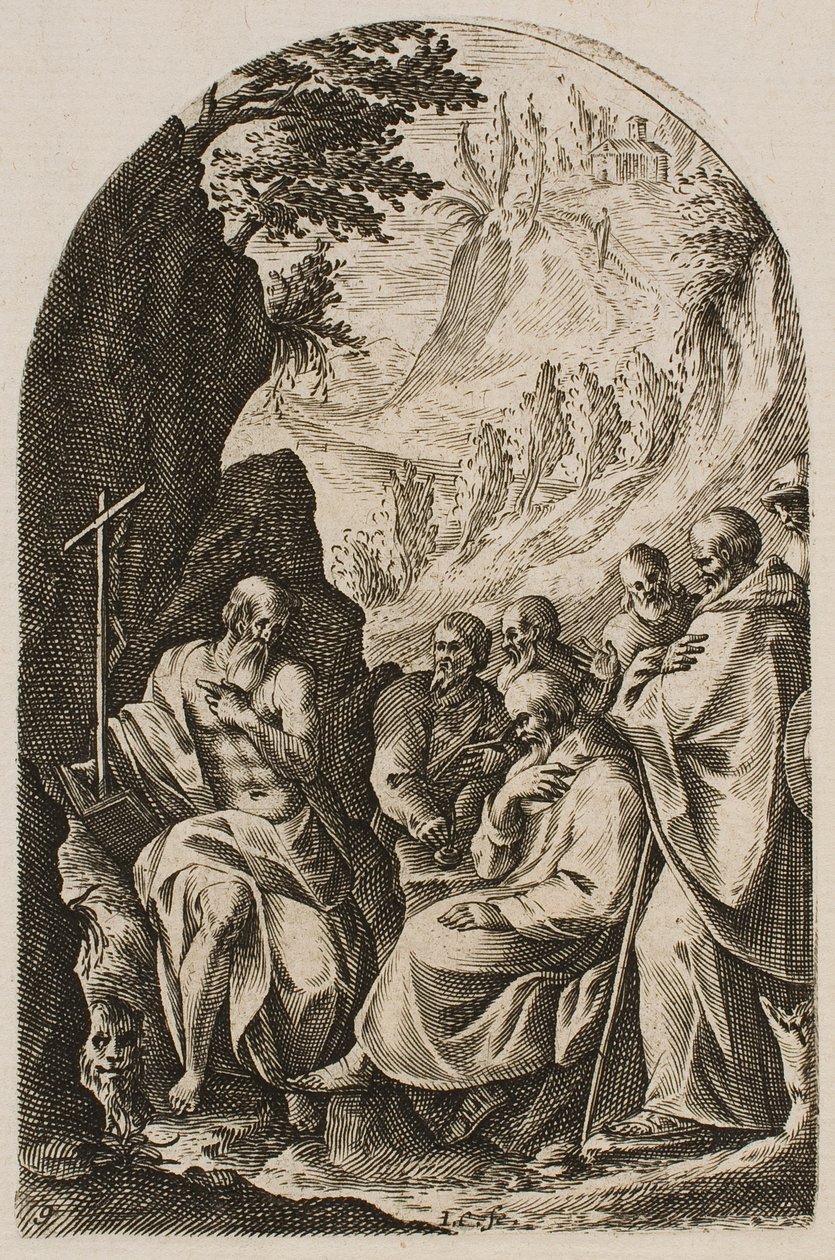 Sankt Hieronymus underviser sine disciple i ørkenen, fra serien "Billeder af Rom" af Jacques Callot