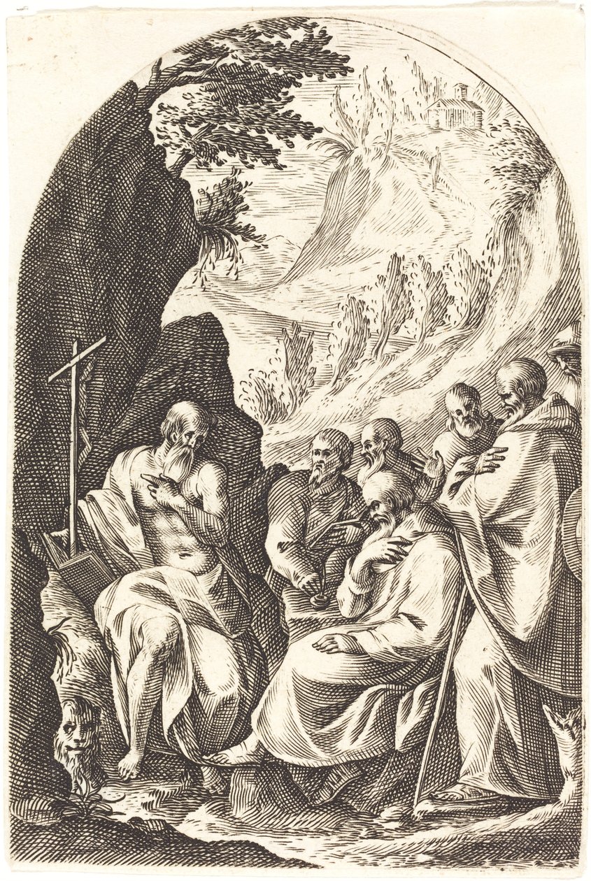 Sankt Hieronymus underviser sine disciple i ørkenen af Jacques Callot