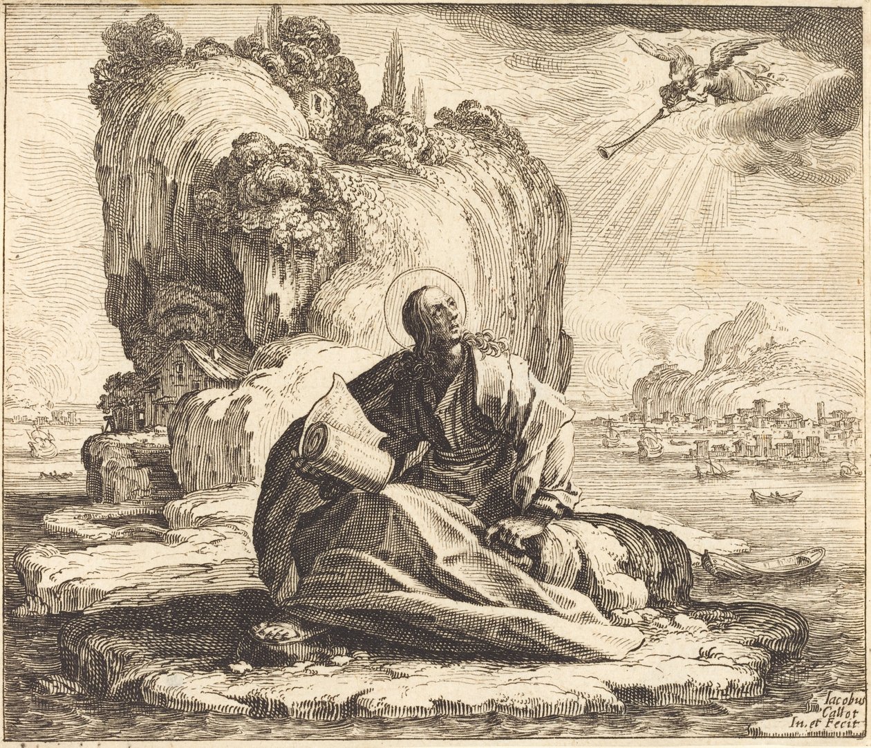 Saint John på øen Patmos af Jacques Callot
