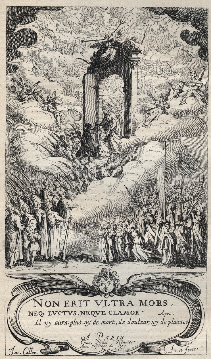 Hellige og helgener skynder sig ved døren til Paradiset - komposition og gravering af Jacques Callot (1592-1635) af Jacques Callot