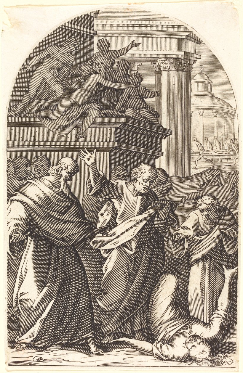 Sapphira straffet af døden, 16081611. af Jacques Callot