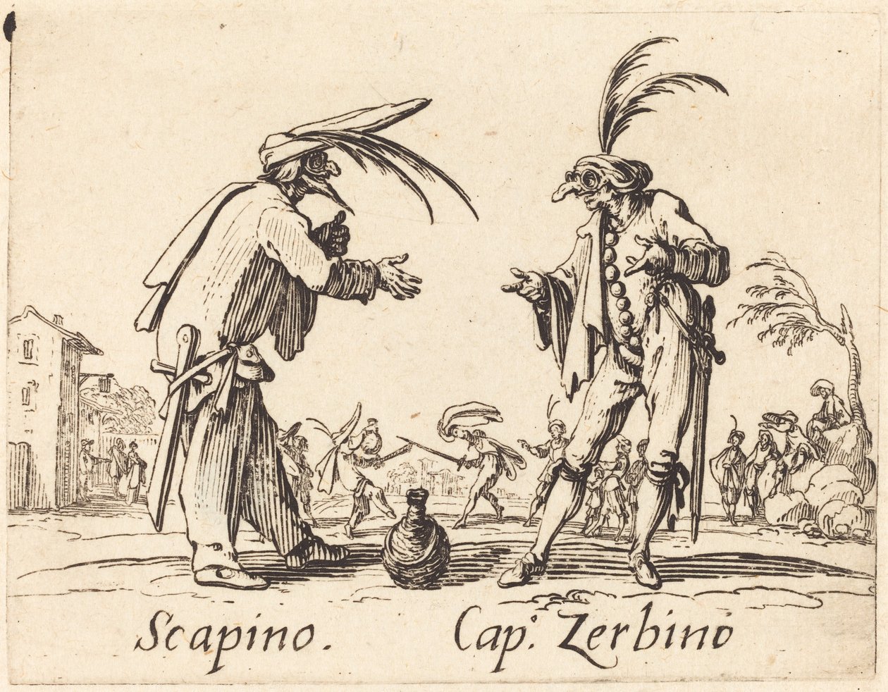 Scapino og Cap. Zerbino, ca. 1622. af Jacques Callot