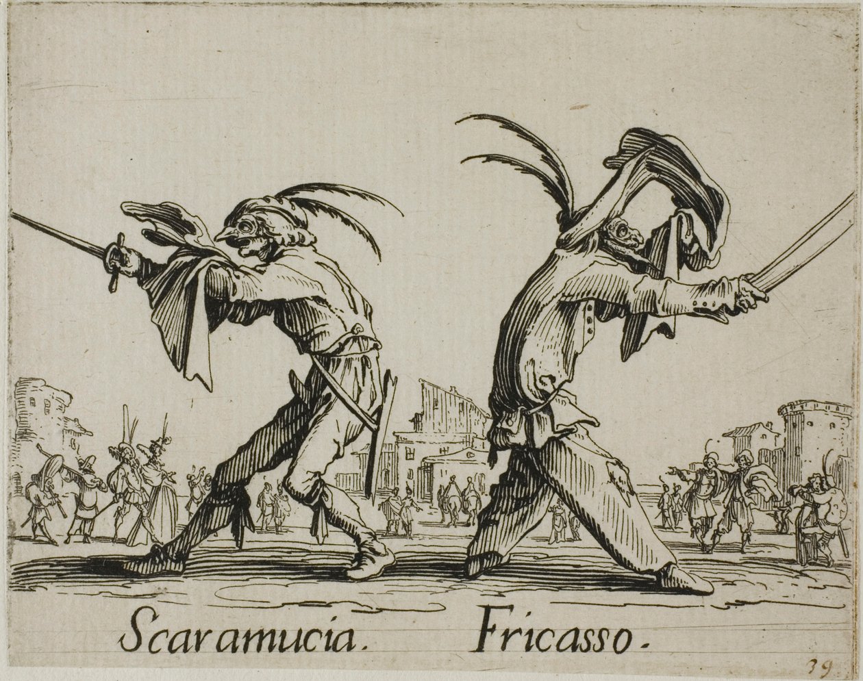 Scaramuccia - Fricasso, plade 11 fra Balli di Sfessania af Jacques Callot