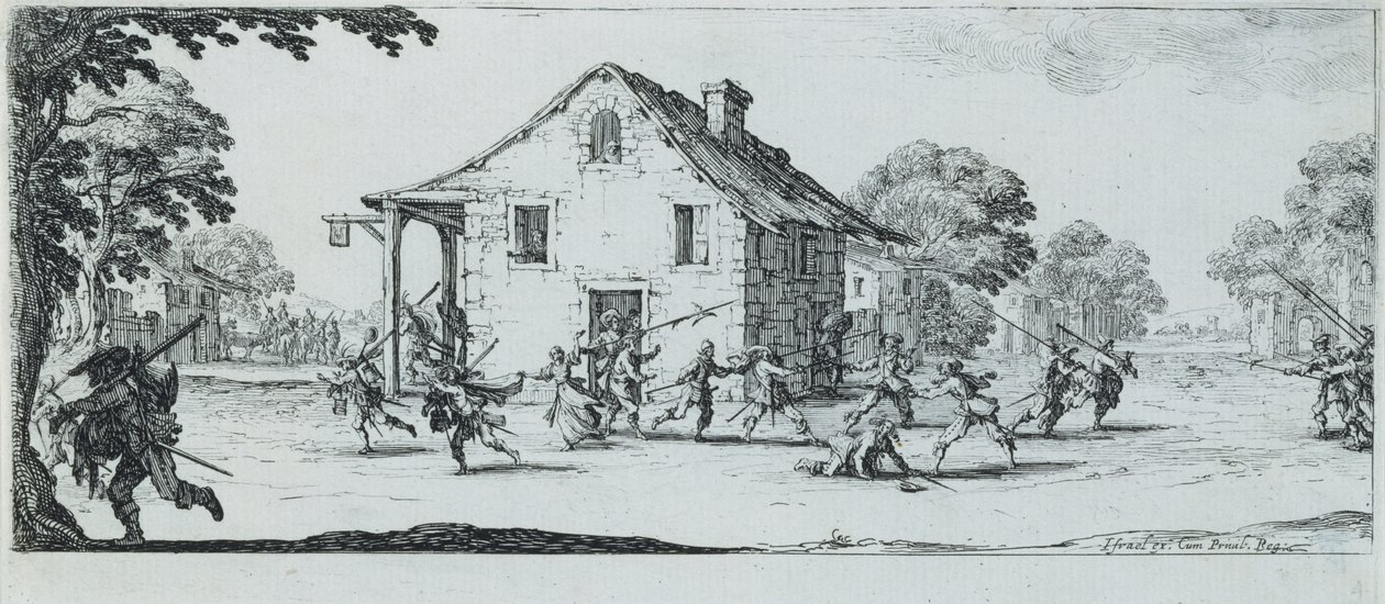 Scene for plyndring, 1633 af Jacques Callot