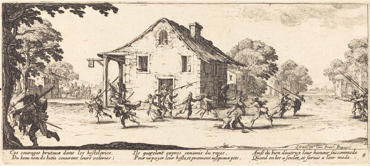 Scene for plyndring, ca. 1633. af Jacques Callot
