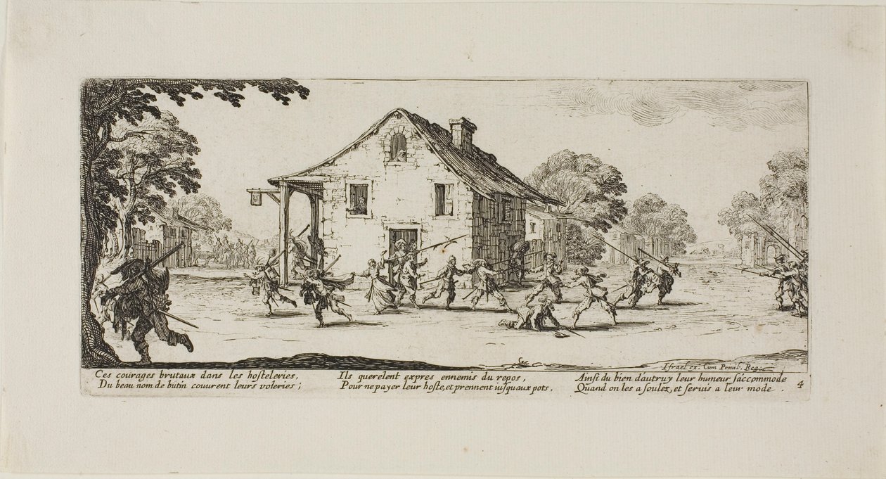 Plyndringsscene, planche fire fra Krigens elendighed af Jacques Callot