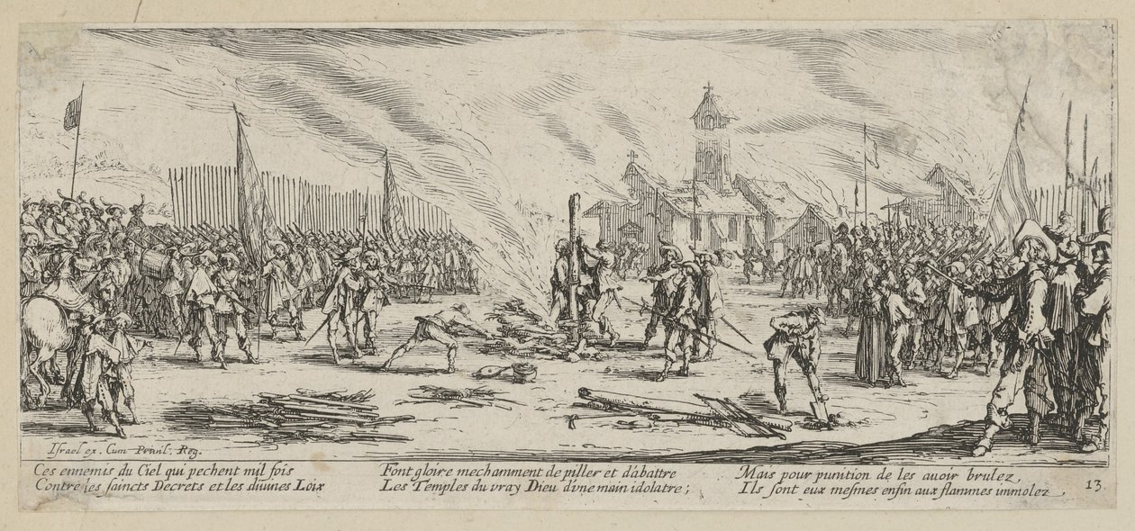 Bålet, blad 13 fra serien "Krigens rædsler" af Jacques Callot
