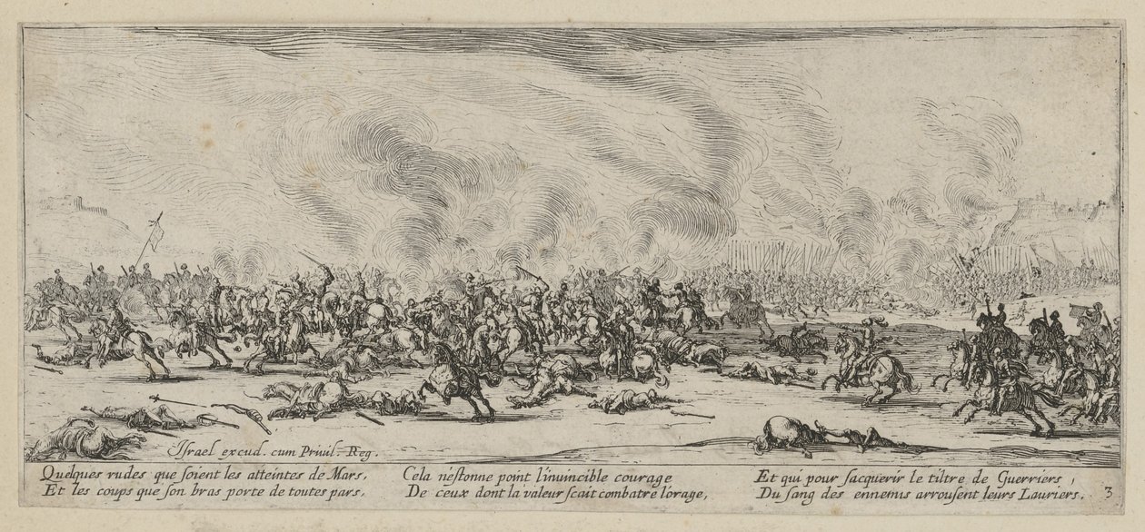 Slag, side 3 i serien »Krigens rædsler« af Jacques Callot