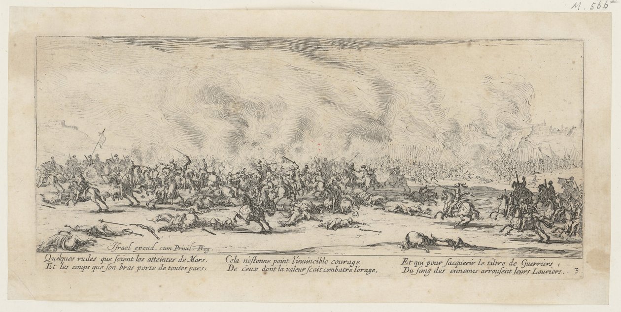 Slag, side 3 i serien »Krigens rædsler« af Jacques Callot