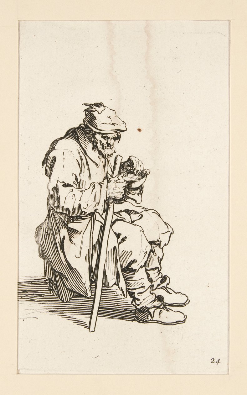 Siddende tigger, spisende, fra The Beggars af Jacques Callot
