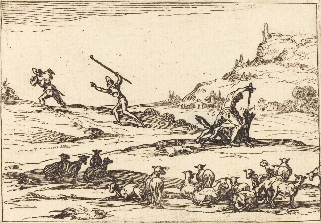 Hyrder, der forsvarer deres besætninger af Jacques Callot