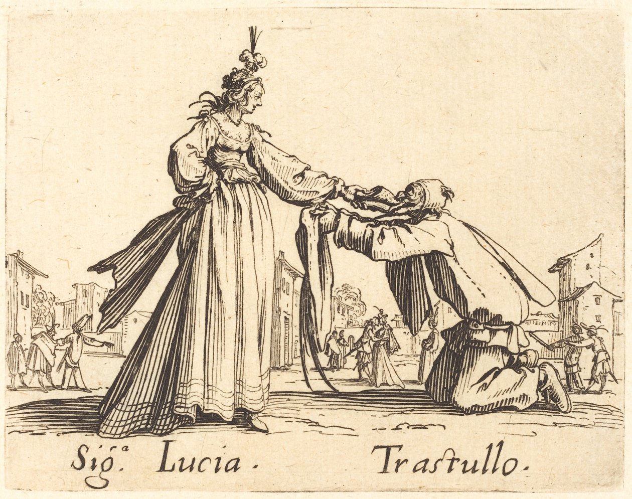 Tegn. Lucia og Trastullus af Jacques Callot