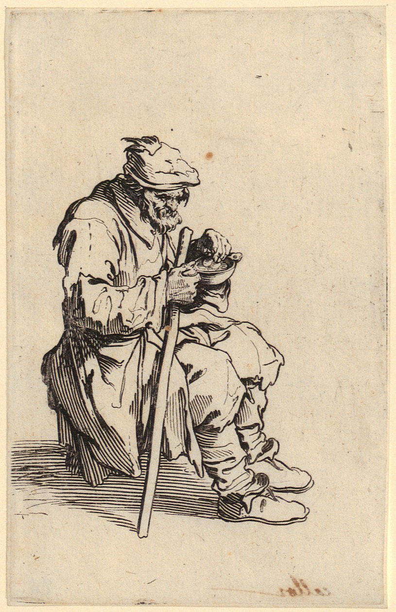 Siddende tiggere, der spiser, blad 24 af serien „Tiggerne“ af Jacques Callot