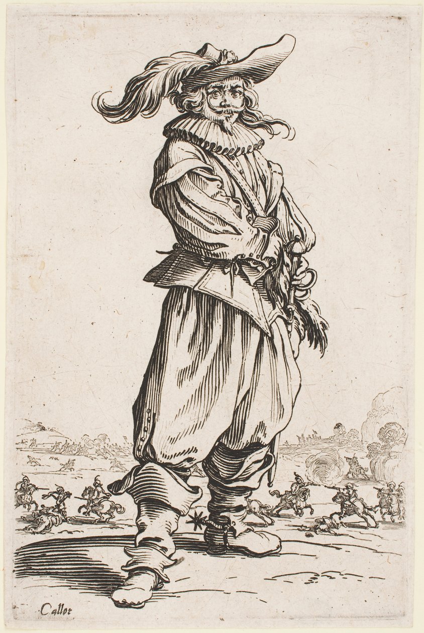 Soldat i en fjerret hat, fra serien "The Nobility of Lorraine" af Jacques Callot