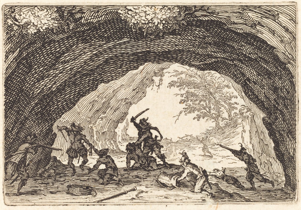 Soldater angriber røvere, ca. 1622. af Jacques Callot