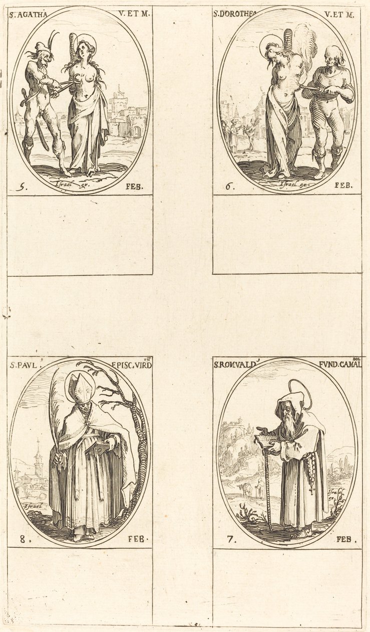 St. Agatha; St. Dorothy; St. Romuald af Ravenna; St. Paul, biskop af Verdun af Jacques Callot