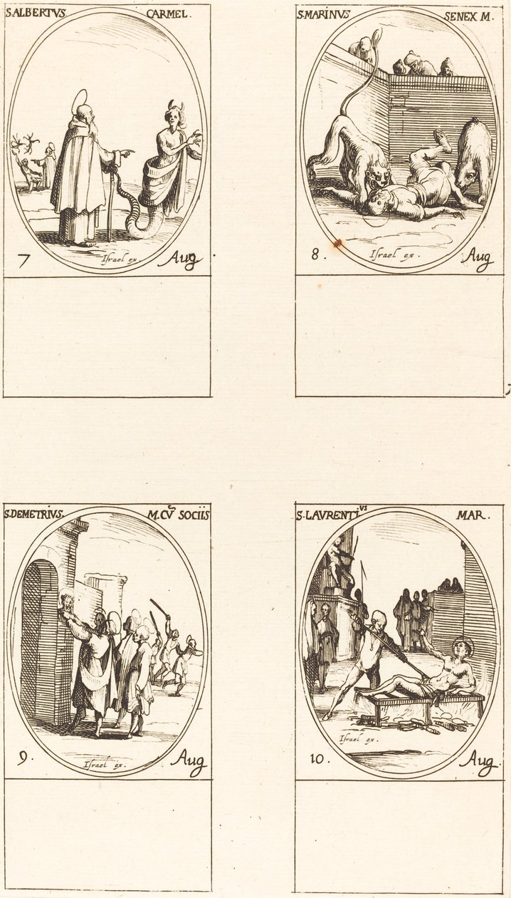 Sankt Albert af Sikliy, Karmelit; St. Marinus;St. Demetrius og ledsagere; St. Lauren af Jacques Callot