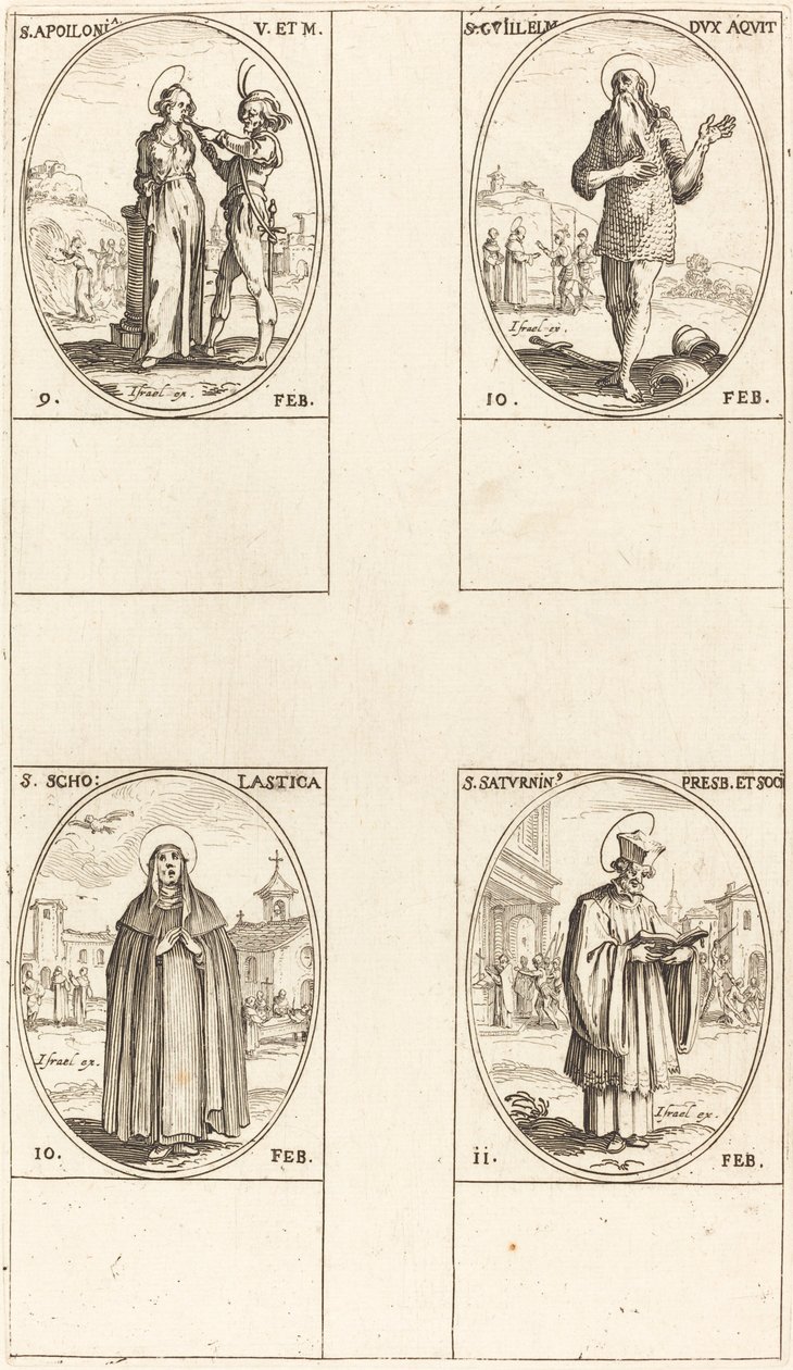 Sankt Apollonia; Sankt Guillaume; St. Scholastica; St. Saturnin af Jacques Callot