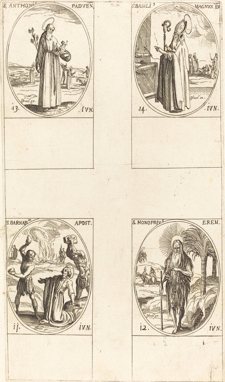 Skt. Barnabas, Apostel, Skt. Honofrius, Skt. Antonius af Padua, Skt. Basil den Store. af Jacques Callot