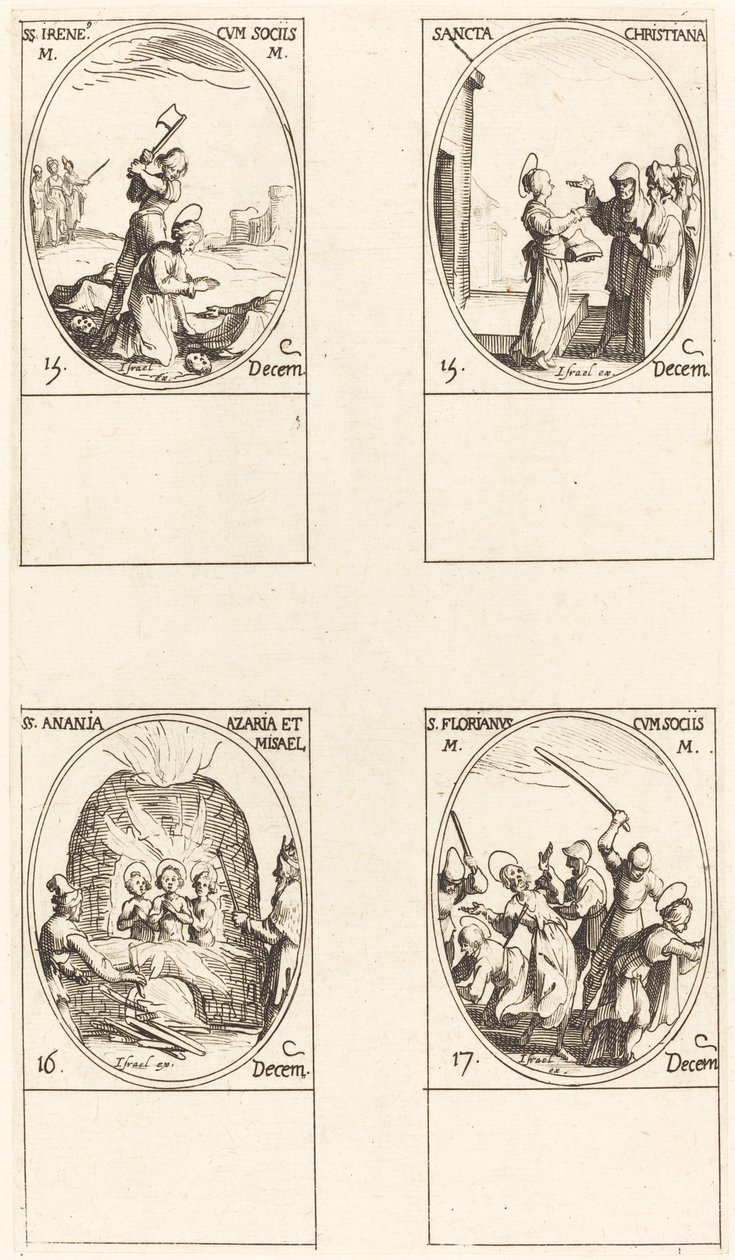St. Bibiana; Sankt Birinus; St. Barbara; St. Sabbas af Jacques Callot