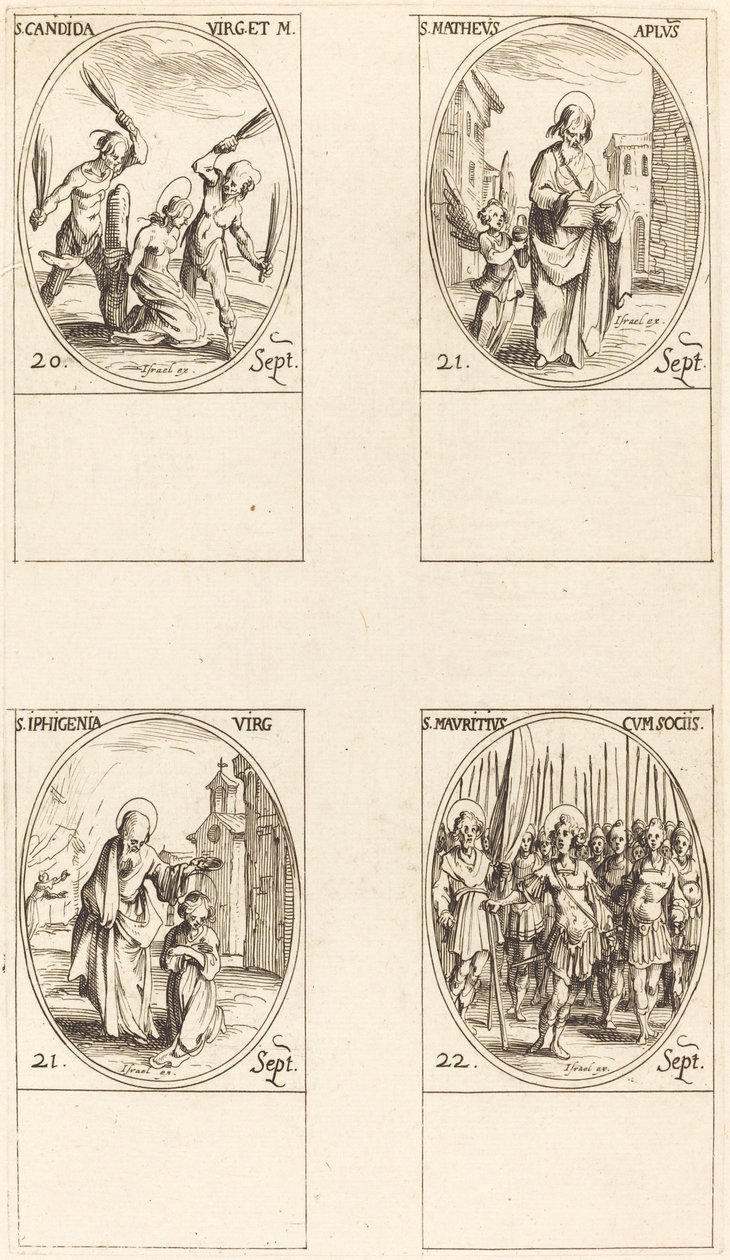 St. Canida; St. Matthæus; St. Ipigenia; St. Maurice og ledsagere af Jacques Callot