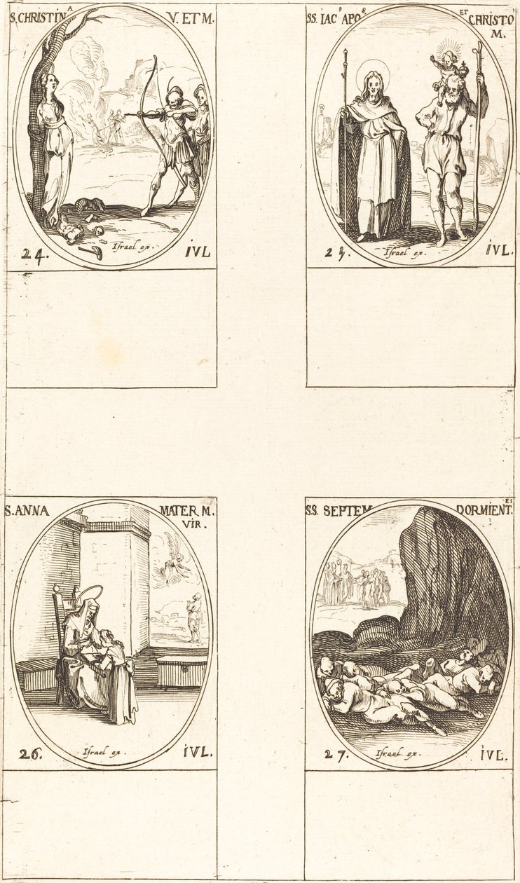 Sankt Christina; Sankt Jakob, Apostel og Sankt Christopher; Sankt Anne; Syv sovende af E af Jacques Callot