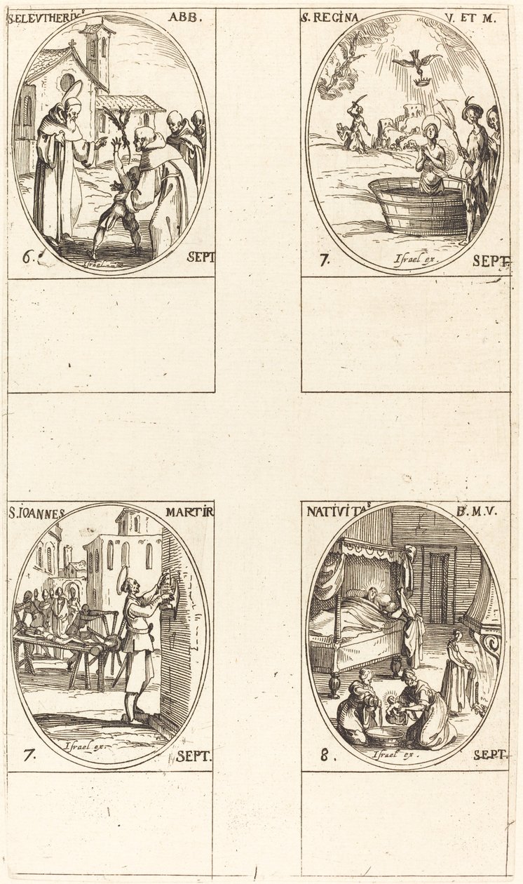 Sankt Eleutherius, Abbed; St. Regina; St. John; Jomfruens fødsel af Jacques Callot